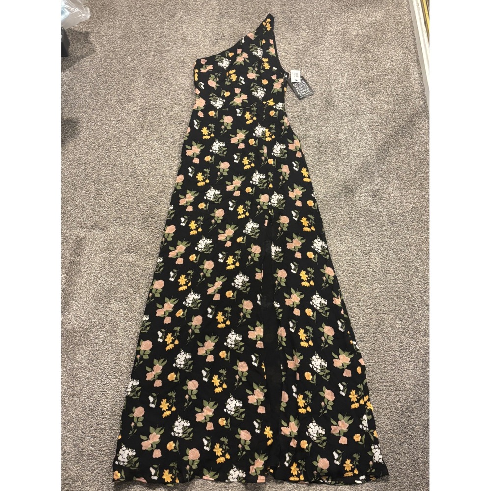 Reformation One Shoulder Floral Maxi Dress Black Yellow Pink 0 1261659-010 NEW